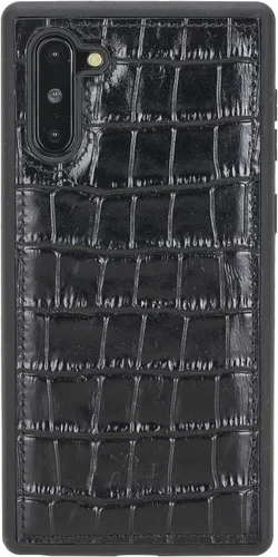Venito Lucca - Funda de piel compatible con Samsung Galaxy Note 10 (6,3 pulgadas), extra segura, con cubierta trasera acolchada, cocodrilo negro
