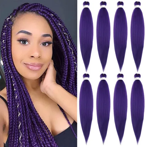 Miniatura 77 de Extensiones de cabello trenzado morado preestiradas, 20 pulgadas, 2 piezas de cabello sintético trenzado para niñas y mujeres, fiesta, disfraz