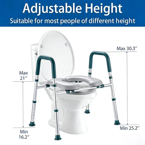 Miniatura 4 de Asiento de inodoro elevado con asas, elevador de asiento de inodoro elegible para personas mayores con altura y ancho ajustables, asiento de inodoro