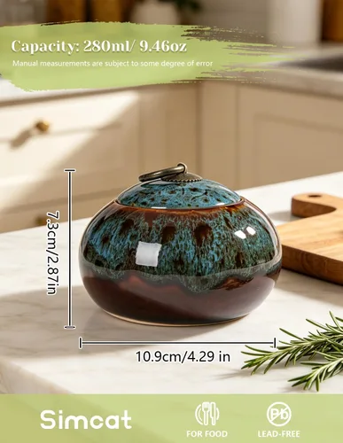 Miniatura 26 de Tarros de almacenamiento de cerámica, exquisitos tarros de alimentos con esmalte para almacenamiento de especias de cocina, tarros para té, tarros