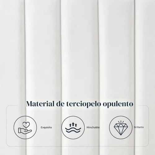 Miniatura 7 de Allewie Base de cama tamaño matrimonial, cama de plataforma tapizada de terciopelo con cabecera capitoné de canal vertical ajustable, base de Blanco