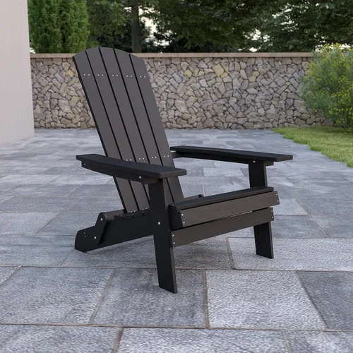 Miniatura 2 de Flash Furniture Charlestown – Silla plegable Adirondack de poliresina para interiores o exteriores, resistente a la intemperie, color negro