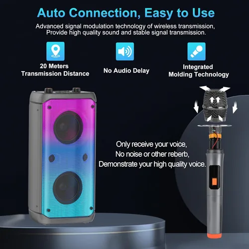 Miniatura 5 de Altavoz Bluetooth, 80W de potencia máxima, inalámbrico, TWS, portátil, para exteriores, altavoces para fiestas con subwoofer, graves profundos, Negro