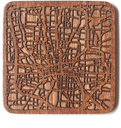 Miniatura 32 de Posavasos Amsterdam Map by O3 Design Studio, 1 pieza, posavasos de madera Sapele con mapa de la ciudad, hecho a mano, varias ciudades opcionales