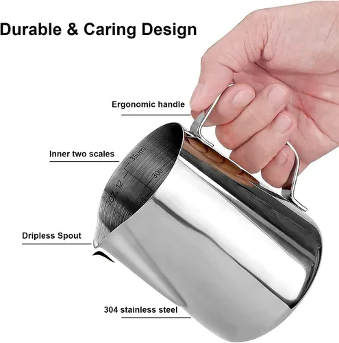 Miniatura 2 de Espresso Milk Frothing Pitchers 12oz/20oz Milk Frother Pitcher 304 Stainless Steel Barista Milk Steaming Jug Cup for Making Coffee Cappuccino Latte