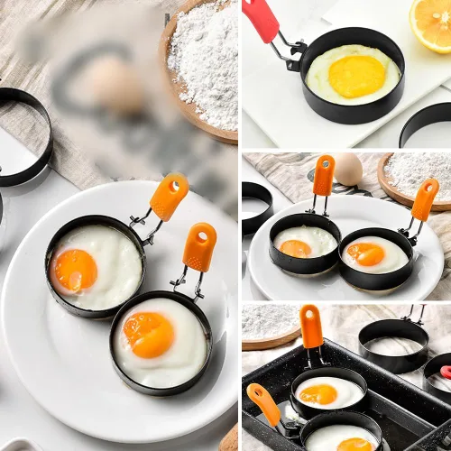 Miniatura 7 de Anillos de huevo para freír, anillos de huevo de acero inoxidable para freír anillos de huevo con mango de silicona, anillos redondos de 3.5 Naranja