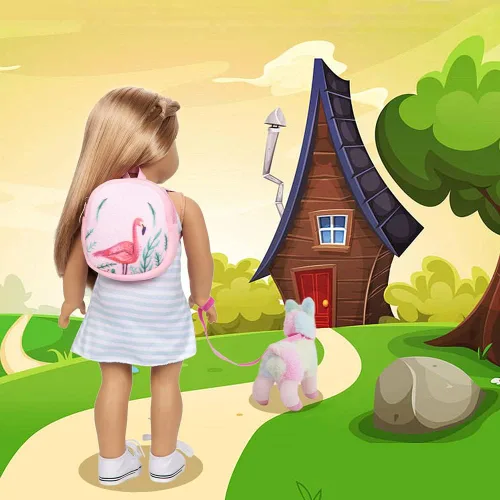Miniatura 6 de Ecore Fun Bolsa de transporte para muñecas de 18 pulgadas con ropa y accesorios, incluyendo vestido, zapatos de tela blanca, mochila para muñecas