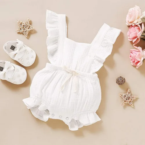 Miniatura 3 de YOUNGER TREE - Overol para bebé, niña, con volantes, sin mangas, mameluco de estilo casual para verano, ropa de lino de algodón