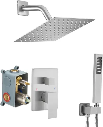 Miniatura 8 de Sistema de ducha negro mate de 10 pulgadas para baño, juego combinado de ducha de lujo con mezclador de lluvia, montado en la pared, grifo de ducha