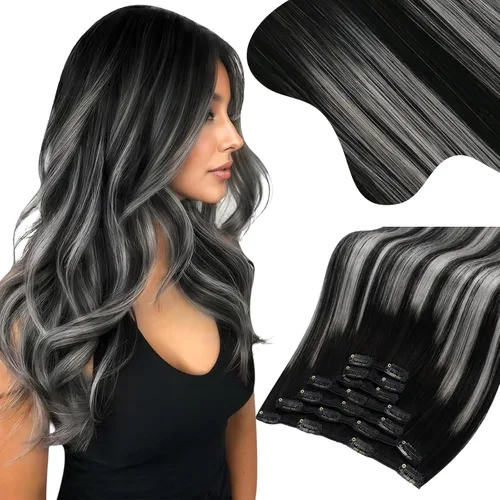 Miniatura 50 de Moresoo Extensiones de cabello humano Remy con clip, color rubio platino, extensiones de cabello humano real de doble trama, color rubio #60, 18
