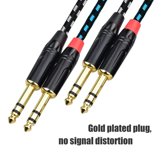 Miniatura 4 de Cable de conexión equilibrado TRS a TRS macho de 1/4 de pulgada, cable de audio estéreo de 15 pies de pulgada de 0.250 in a 0.250 in, nailon