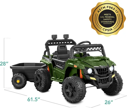 Miniatura 9 de Best Choice Products Vehículo y remolque eléctrico UTV de 12 V para niños con control parental, luces LED, 2 velocidades, Bluetooth, color verde