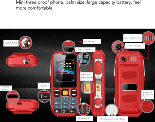 Miniatura 4 de Yunseity Teléfono celular desbloqueado para personas mayores, 1.8 pulgadas, batería de 5800 mAh, mini teléfono móvil de tres pruebas con cuerno