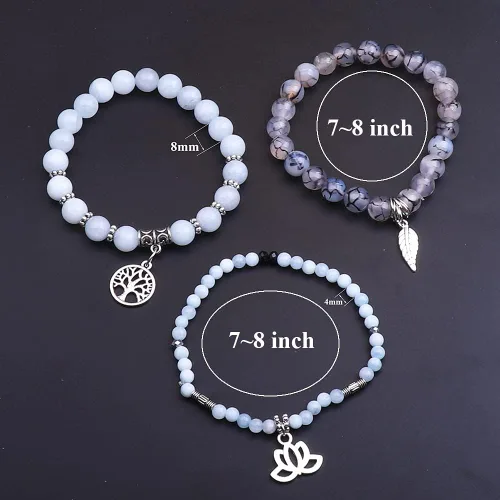 Miniatura 2 de UEUC - Pulseras Reiki, apilables, de piedras curativas, cristales, con dije del árbol de la vida, yoga y hoja de loto, contra la ansiedad