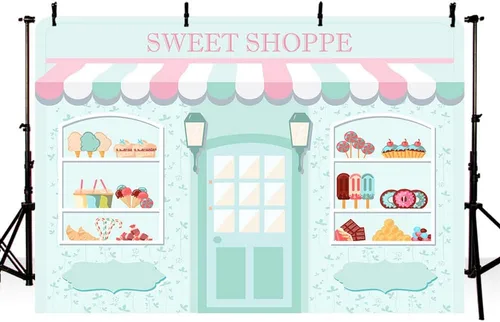 MEHOFOND Telón de fondo Sweet Shoppe de 5 x 3 pies para niña, fondo de fotografía de cumpleaños, pancarta de fiesta para niños, baby shower, dona,