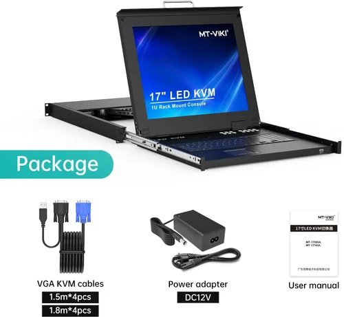 Miniatura 6 de MT-Viki Conmutador KVM de montaje en rack de 17" VGA 8 puertos, monitor de montaje en rack KVM Fit 1U 19'' Rack, 23.622-31.496 in (23.6~31.8'')