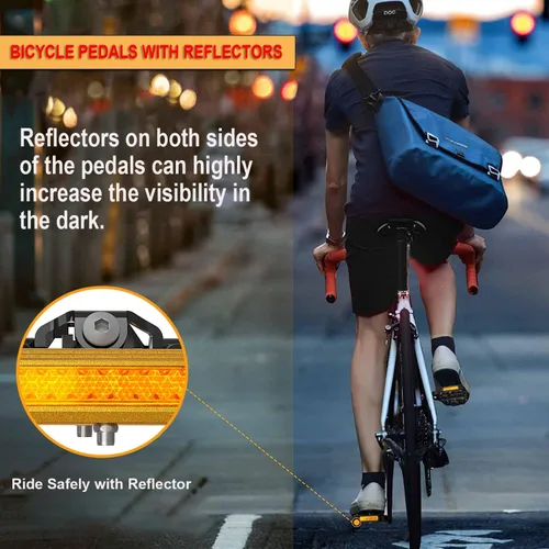 Miniatura 2 de Pedales de bicicleta de montaña con reflector, pedales de plataforma de doble función y sin clip, pedal de bicicleta de 9/16 pulgadas compatible