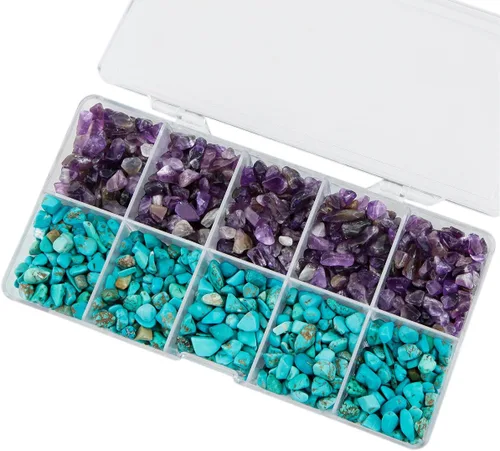 Miniatura 4 de mookaitedecor Piedras rodadas de cristal, 17.64 oz de mezcla de amatista y howlita azul turquesa para cabaña, Tumbling, juego de curación