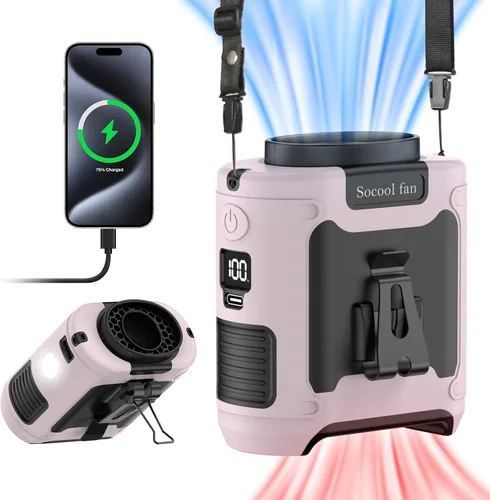 Miniatura 14 de Socool Ventilador de cintura portátil de 10000mAh con clip en cinturón portátil, ventilador personal recargable operado con batería con 5