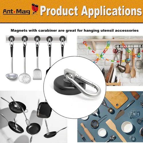 Miniatura 6 de Ant Mag Ganchos magnéticos de neodimio resistentes con mosquetón giratorio, capacidad de 140 libras, para colgar en interiores y exteriores