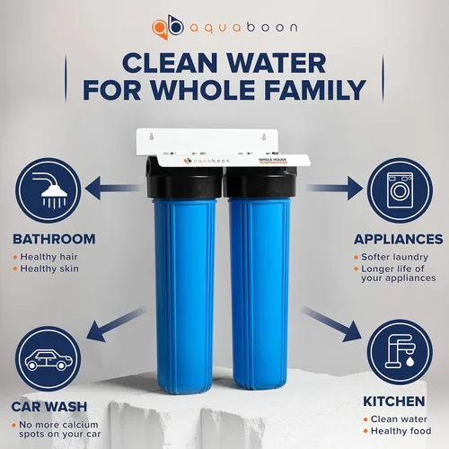 Miniatura 7 de Aquaboon Sistema de filtro de agua de 2 etapas para toda la casa de 20 x 4.5 pulgadas con cartuchos de filtro de agua CTO y cuerda Llave, soporte