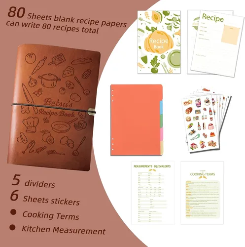 Miniatura 2 de Libro de recetas personalizado para escribir en tus propias recetas, libro de recetas personalizable de 6.7 x 9 pulgadas, 5 divisores y espacio