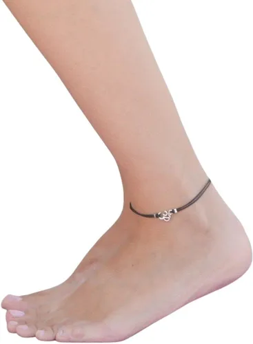 Om Tobillera, delicada pulsera de tobillo de cordón negro con dije Om tono plateado, regalo para ella, joyería minimalista, yoga de playa, hindú,