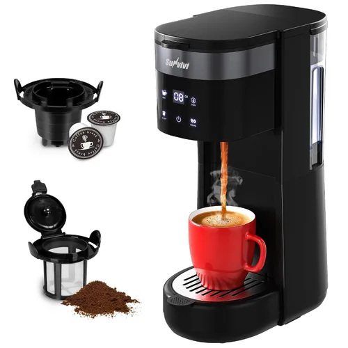 Cafetera de una sola porción 3 en 1, cafetera para cápsulas K-Cup, café molido y tés, depósito de agua extraíble de 30 onzas, tamaños de preparación