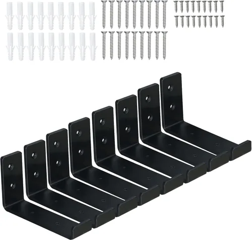 Miniatura 11 de HEART ART Soporte de estante negro de 6 pulgadas, paquete de 4 soportes de estante de metal J resistentes, 6.3" L×4.8" H×1.2" W