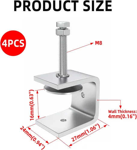 Miniatura 2 de Abrazadera resistente de acero inoxidable de 7/8 pulgadas, abrazadera en forma de C de acero inoxidable con apertura de 0.63 pulgadas, adecuada