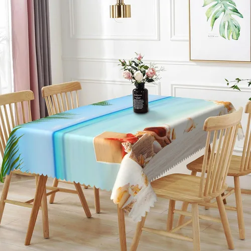 Miniatura 11 de Mantel oblongo, diseño de playa de 52 x 70 pulgadas, diseño de playa con estrellas de mar y olas de mar, con decoración impermeable y resistente a