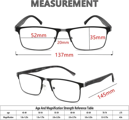 Miniatura 2 de Paquete de 3 lentes de lectura para hombre, filtro de luz azul, marco completo, lectores de metal, antiUV, fatiga ocular/deslumbramiento