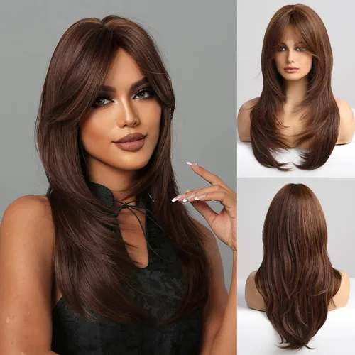 Miniatura 11 de HAIRCUBE Pelucas Auburn para Mujeres, Pelucas Largas en Capas Naranjas con Flequillo, Pelucas de Fibra Sintética Resistentes al Calor
