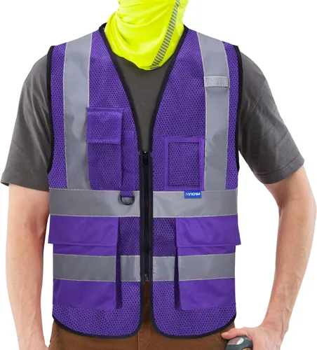 A-SAFETY Chaleco reflectante de seguridad de malla de alta visibilidad con bolsillos y cremallera, chaleco de trabajo Hi Viz para hombres y mujeres