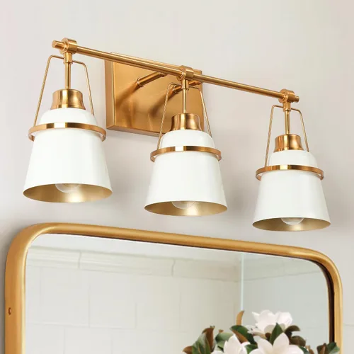 Miniatura 12 de Lámparas de baño de oro negro, modernas luces de tocador de granja sobre el espejo, 3 luces de cobre dorado con pantalla de metal y artesanía Negro