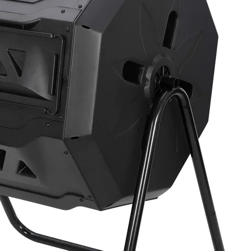 Miniatura 9 de Contenedor de compostaje para exteriores con doble cámara, giratorio de 43 galones, con puertas correderas y marco de acero, sin BPA, para jardín
