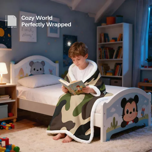 Miniatura 7 de Sleepwish Manta de forro polar de camuflaje verde para niños y niños, manta de sherpa de camuflaje marrón suave para sofá, silla, manta