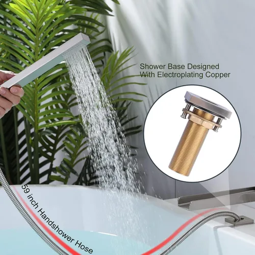 Miniatura 3 de Grifo de llenado de bañera romana en cascada, relleno de bañera de montaje en cubierta con boquilla giratoria de 360°, grifo de bañera de 3 agujeros