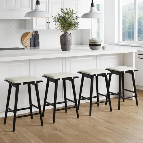 Miniatura 33 de Nathan James Amalia Taburete de bar de altura de encimera de cocina sin espalda, madera maciza con asiento giratorio de 360 grados, café Marrón