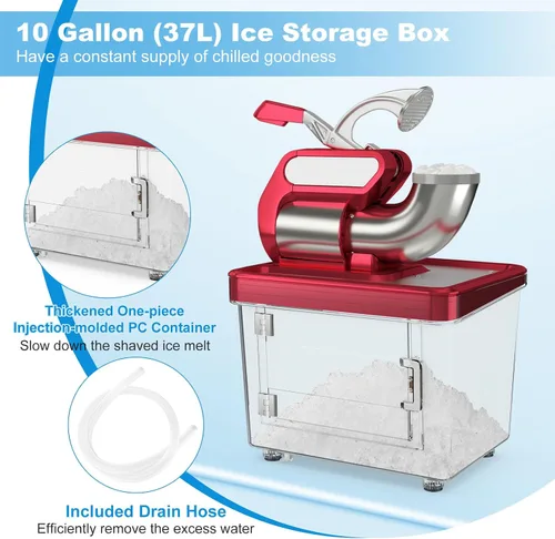 Miniatura 6 de COSTWAY Trituradora de hielo eléctrica, máquina de cono de nieve de 660 libras/h con cuchillas dobles, máquina de hielo afeitado aprobada por ETL