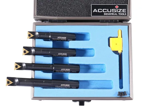 Miniatura 3 de Accusize Industrial Tools Juego de 4 barras de mandrinar indexables de vástago redondo de 1/2 pulgadas con inserciones de carburo Tcmt21.50, 90