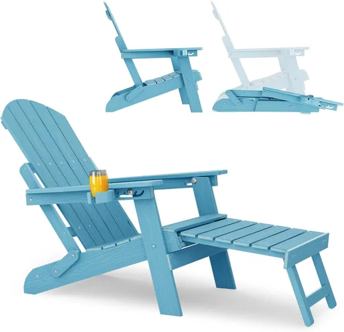 Miniatura 10 de YEFU Silla Adirondack con Otomana Retráctil: Juego de 2 Sillas Adirondack Plegables - Respaldo Ajustable de 5 Niveles con Reposapiés - Sillas