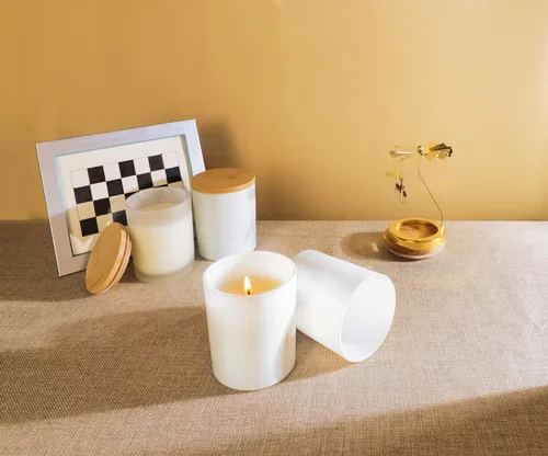 Miniatura 5 de Aroparc Paquete de 12 tarros de vela blancos de 10 onzas con tapas de bambú, recipientes para velas para hacer velas, recuerdos de boda y líneas
