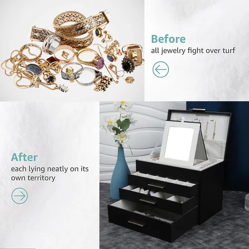 Miniatura 6 de Joyero grande para mujer, organizador de joyas de 4 capas con ganchos para collares, caja de joyería blanca para aretes, collares y pulseras