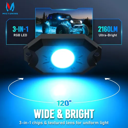 Miniatura 2 de MICTUNING Kit de luces LED RGB 2025 mejorado, 8 cápsulas de luz neón multicolor con control remoto RF a prueba de agua 12V para autos, camiones