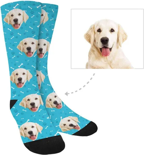Miniatura 2 de Calcetines personalizados con foto de la mascota, huellas de pisadas de gato y perro, patas, huesos, calcetines largos con imagen para hombres
