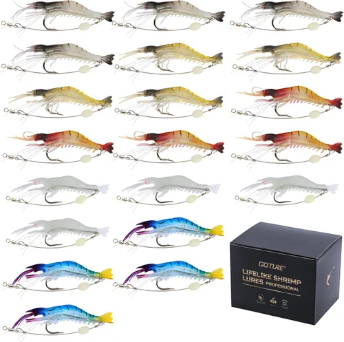 Miniatura 8 de Goture Soft Shrimp Lures Fishing Saltwater Luminous Shrimp Bait Set Fishing Lures with Sharp Hooks for Freshwater Saltwater Trout Bass Salmon