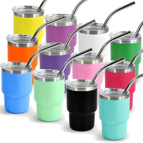 Miniatura 9 de 3 oz Mini Tumbler Shot Glass with Straw and Lid 108 Pcs Sublimation Shot Glasses Tumblers Stainless Steel Mini Shot Glasses with Lids for Wedding
