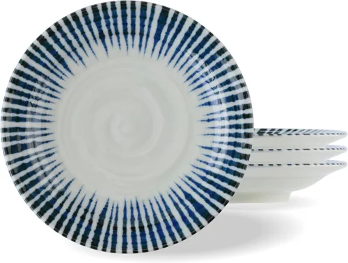 Platos japoneses para servir, platos de 5 pulgadas, azul y blanco, juego de 4 4 unidades redondas de 5 pulgadas