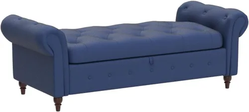 Miniatura 5 de NIOIIKIT Banco Otomano de Almacenamiento de 160 cm, Banco de Extremo de Cama con Botones, Sofá Otomano de Brazos Enrollados, Banco Largo para Azul